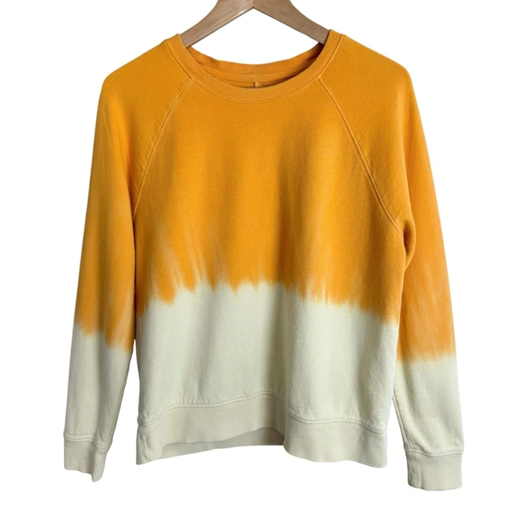 Athleta Crew Neck Sweatshirt Size Small Yellow Ombre Dip Dye Pullover Sundown - Picture 1 of 9